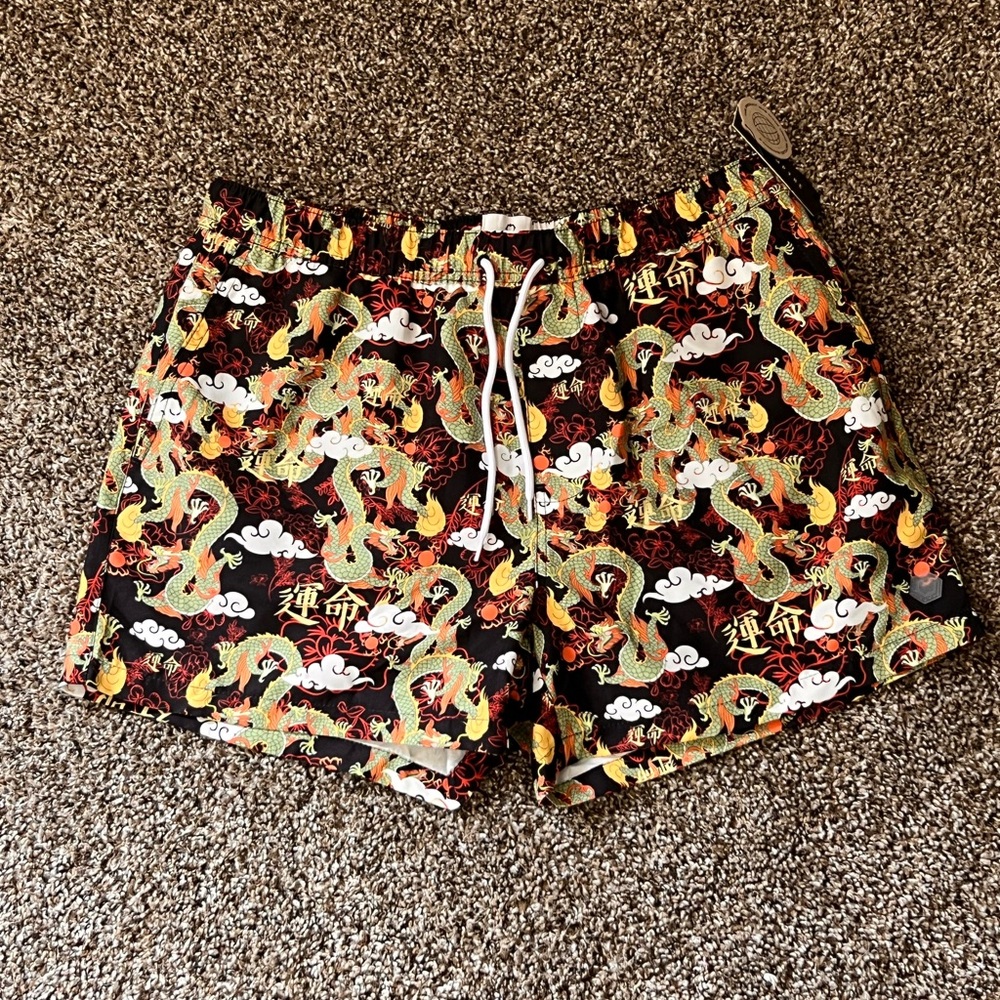 Empyre Men's Medium Ollie Swim Trunks 4" Ins Chinese Dragon Black / Multi NWT
